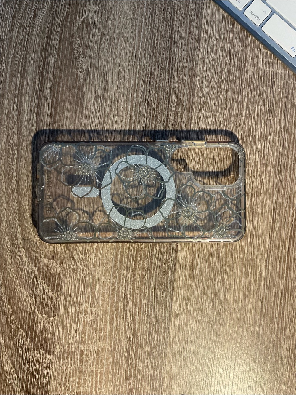 Clear Floral Phone Case with Ring - Transparent Silver Accent